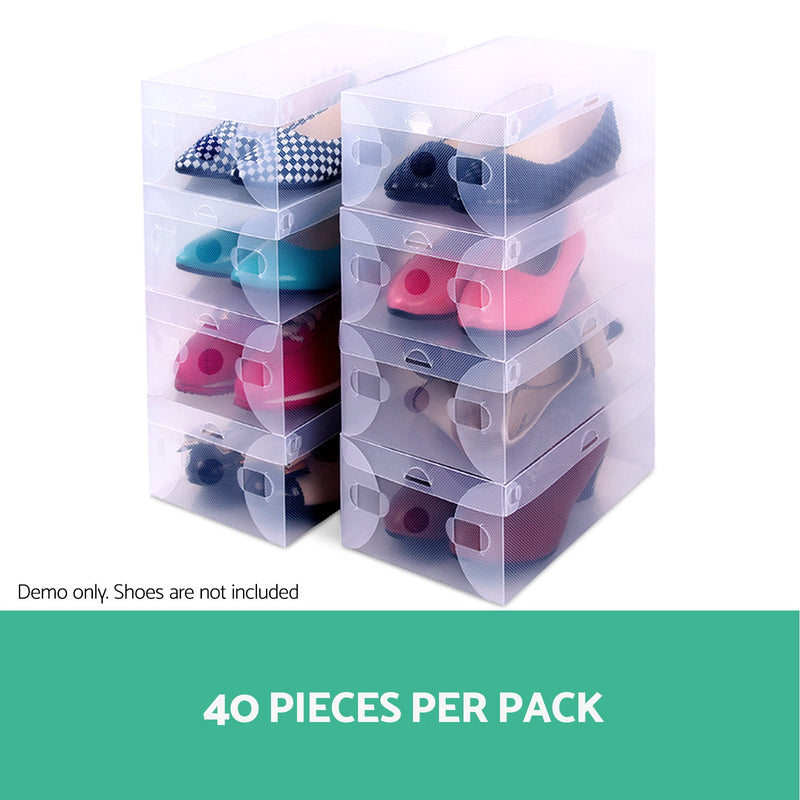 40pcs Clear Shoe Storage Box Transparent Foldable Stackable Boxes Organize Home - Sale Now