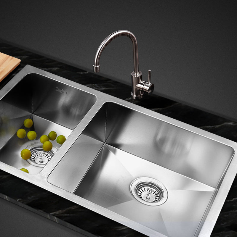 Cefito Stainless Steel Kitchen Sink 710X450MM Under/Topmount Laundry Double Bowl Silver - Sale Now