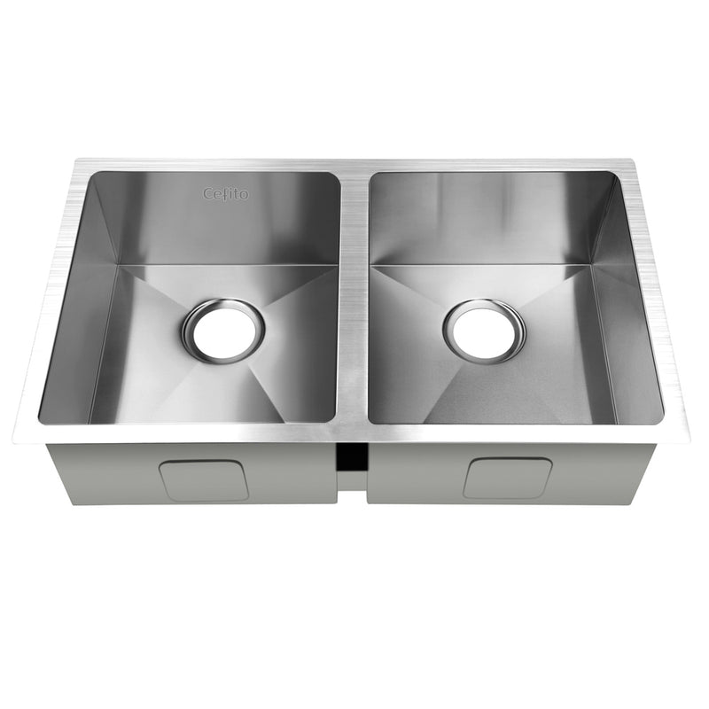 Cefito Stainless Steel Kitchen Sink 770X450MM Under/Topmount Laundry Double Bowl Silver - Sale Now