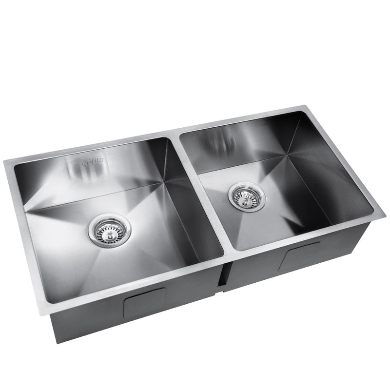 Cefito Stainless Steel Kitchen Sink 865X440MM Under/Topmount Laundry Double Bowl Silver