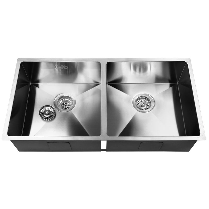 Cefito Stainless Steel Kitchen Sink 865X440MM Under/Topmount Laundry Double Bowl Silver - Sale Now