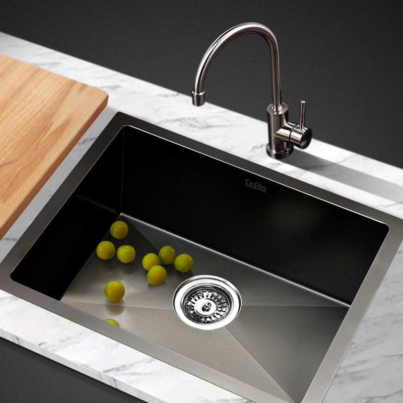 Cefito Stainless Steel Kitchen Sink 450X300MM Under/Topmount Sinks Laundry Bowl Black - Sale Now