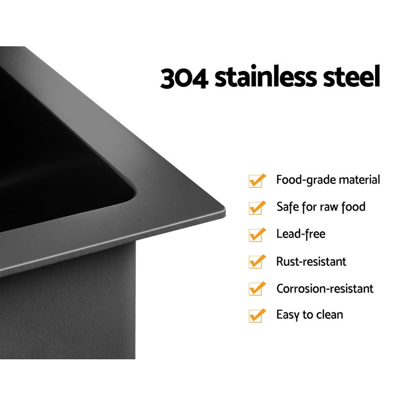 Cefito Stainless Steel Kitchen Sink 600X450MM Under/Topmount Sinks Laundry Bowl Black - Sale Now