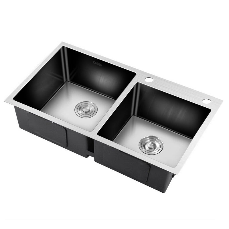 Cefito Stainless Steel Kitchen Sink 800X450MM Under/Topmount Laundry Double Bowl Silver