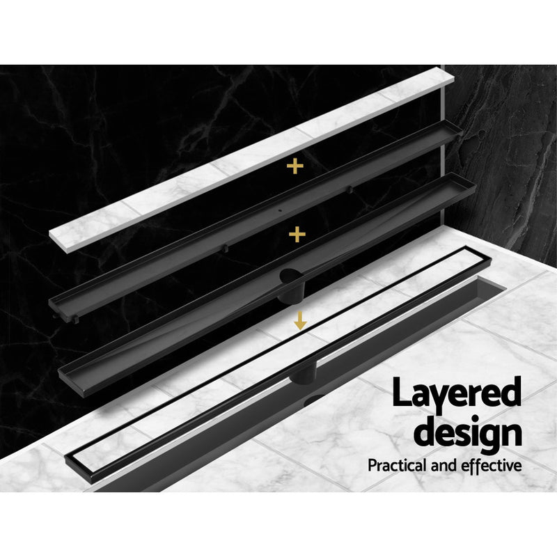 Cefito Stainless Steel Shower Grate Tile Insert Bathroom Floor Drain Liner 1000MM Black - Sale Now