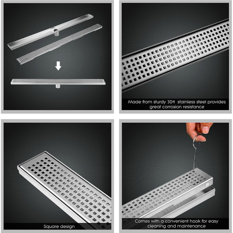 800mm Stainless Steel Shower Grate Tile Drain Square Bathroom Home - Sale Now