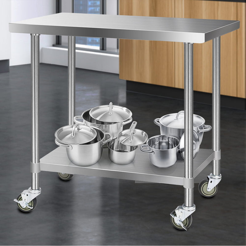 Cefito 304 Stainless Steel Kitchen Benches Work Bench Food Prep Table with Wheels 1219MM x 610MM - Sale Now