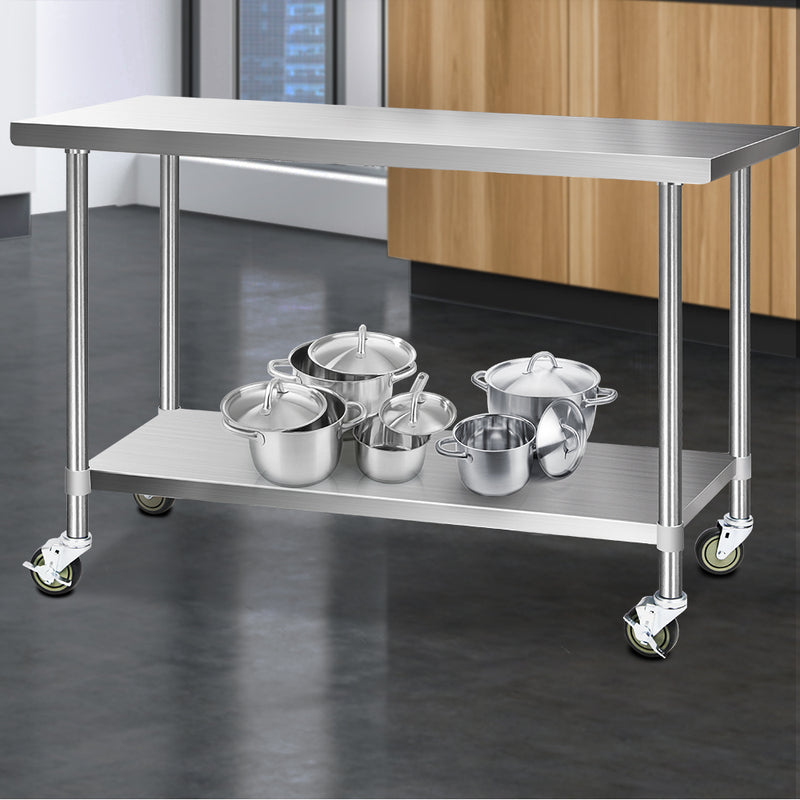 Cefito 304 Stainless Steel Kitchen Benches Work Bench Food Prep Table with Wheels 1524MM x 610MM - Sale Now