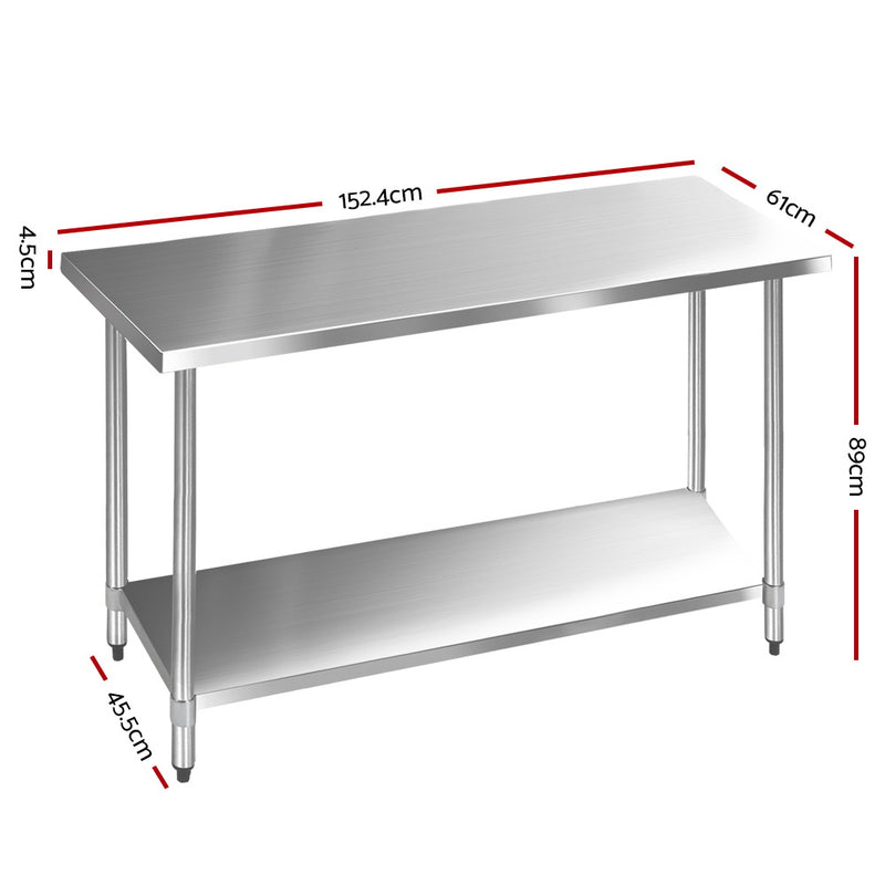 Cefito 610 x 1524mm Commercial Stainless Steel Kitchen Bench - Sale Now