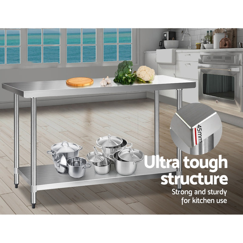 Cefito 610 x 1524mm Commercial Stainless Steel Kitchen Bench - Sale Now