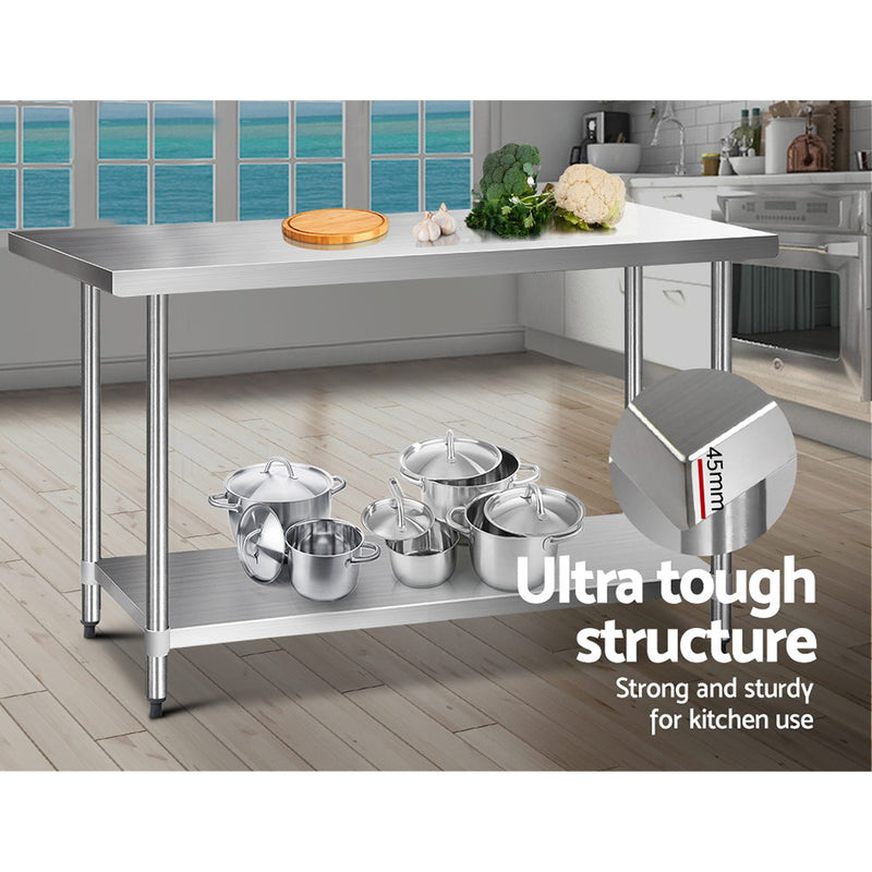 Cefito 1524 x 762mm Commercial Stainless Steel Kitchen Bench - Sale Now