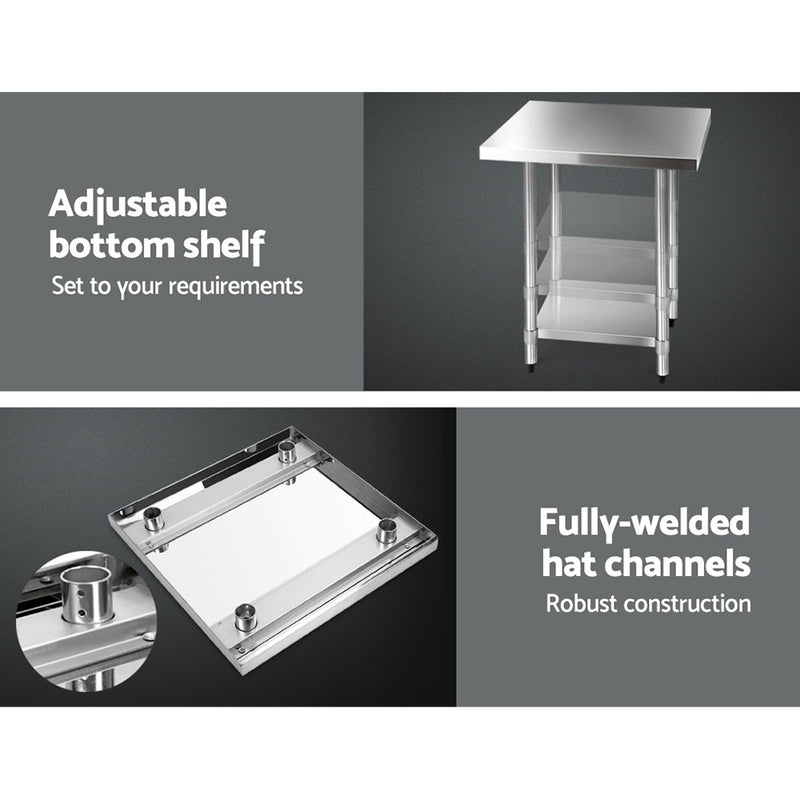 Cefito 762 x 762mm Commercial Stainless Steel Kitchen Bench with 4pcs Castor Wheels - Sale Now