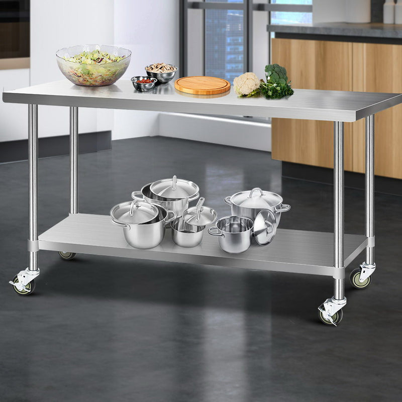 Cefito 1829 x 762mm Commercial Stainless Steel Kitchen Bench with 4pcs Castor Wheels - Sale Now