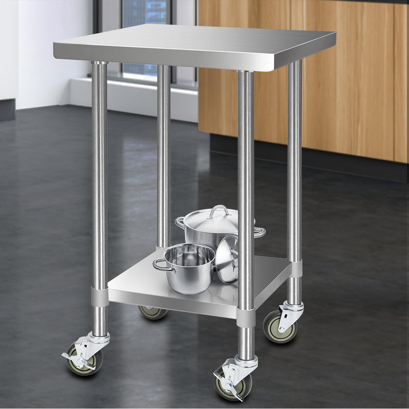 Cefito 430 Stainless Steel Kitchen Benches Work Bench Food Prep Table with Wheels 610MM x 610MM - Sale Now