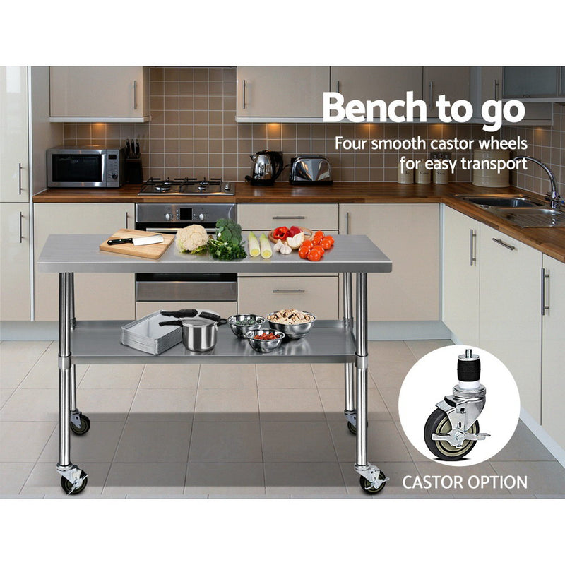 Cefito 430 Stainless Steel Kitchen Benches Work Bench Food Prep Table with Wheels 1219MM x 610MM - Sale Now