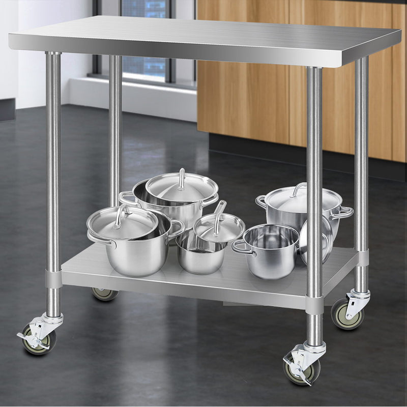 Cefito 430 Stainless Steel Kitchen Benches Work Bench Food Prep Table with Wheels 1219MM x 610MM - Sale Now