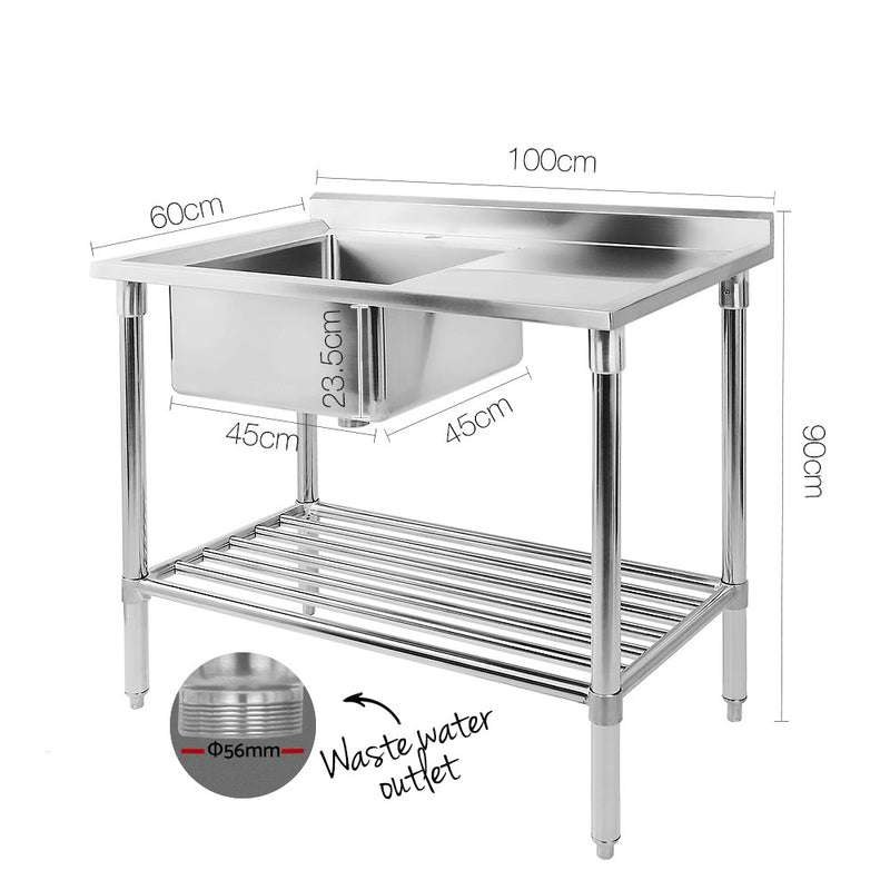 Cefito 100x60cm Commercial Stainless Steel Sink Kitchen Bench - Sale Now