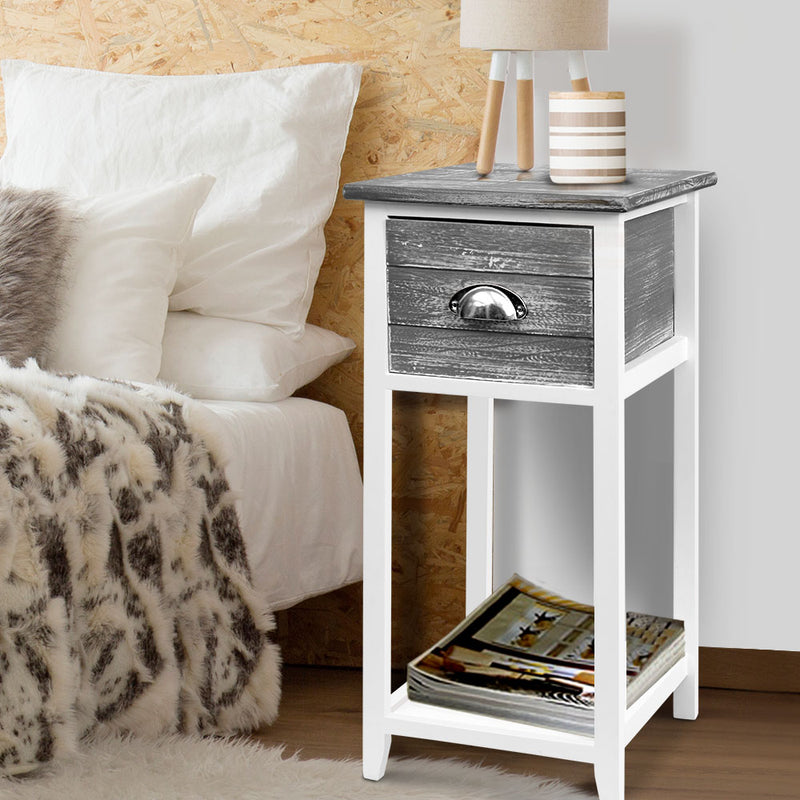 Artiss Bedside Table Nightstand Drawer Storage Cabinet Lamp Side Shelf Unit Grey - Sale Now
