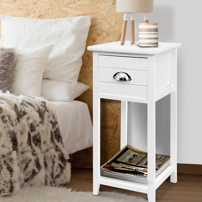 Artiss Bedside Table Nightstand Drawer Storage Cabinet Lamp Side Shelf White - Sale Now