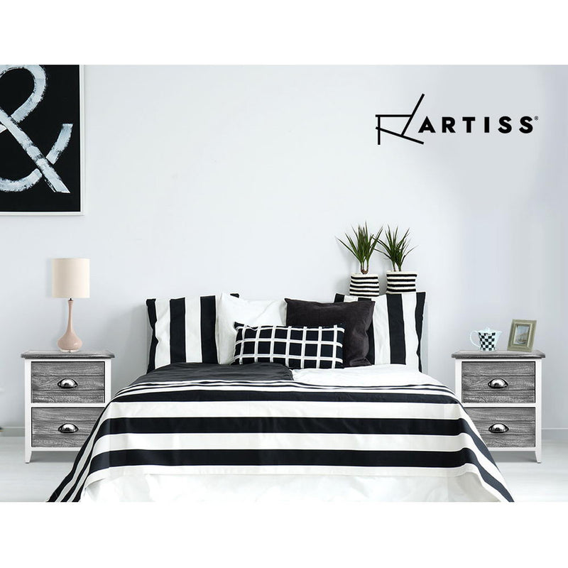 Artiss 2x Bedside Table Nightstands 2 Drawers Storage Cabinet Bedroom Side Grey - Sale Now