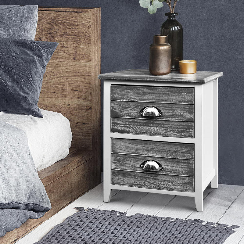 Artiss 2x Bedside Table Nightstands 2 Drawers Storage Cabinet Bedroom Side Grey - Sale Now