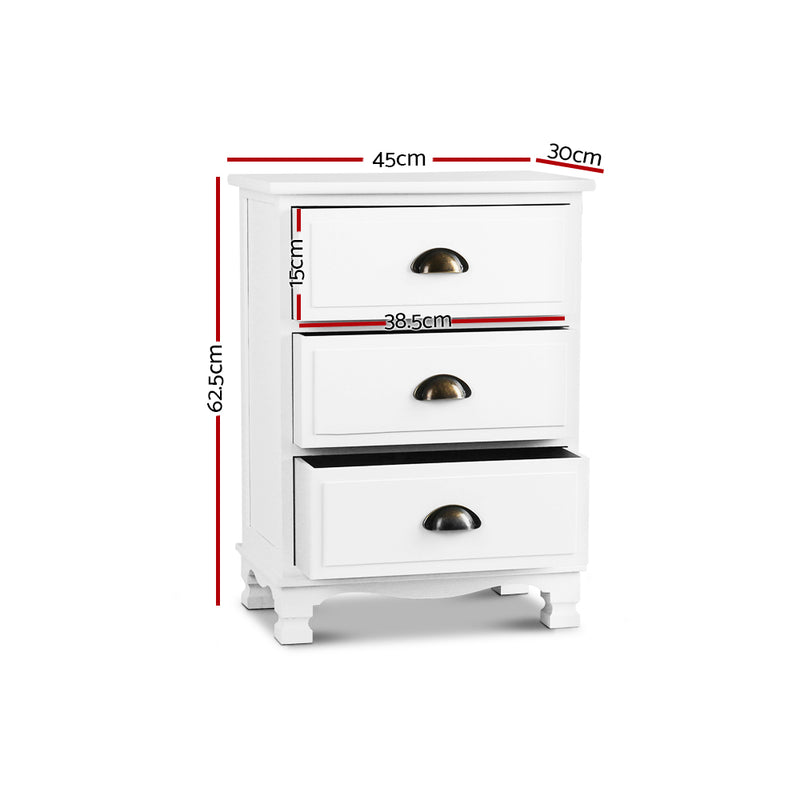 Artiss Vintage Bedside Table Chest Storage Cabinet Nightstand White - Sale Now