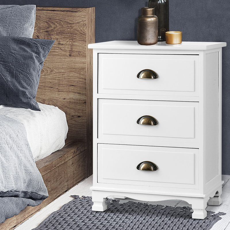 Artiss Vintage Bedside Table Chest Storage Cabinet Nightstand White - Sale Now