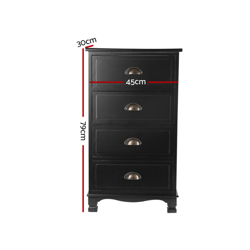 Artiss Vintage Bedside Table Chest 4 Drawers Storage Cabinet Nightstand Black - Sale Now
