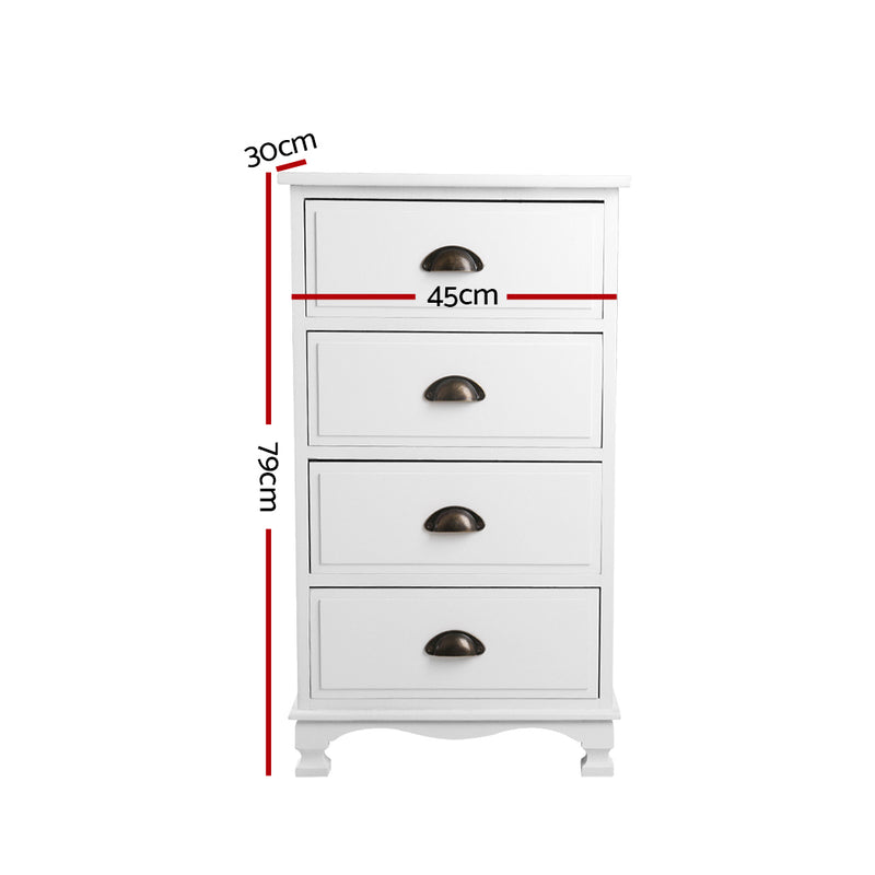 Artiss Vintage Bedside Table Chest 4 Drawers Storage Cabinet Nightstand White - Sale Now
