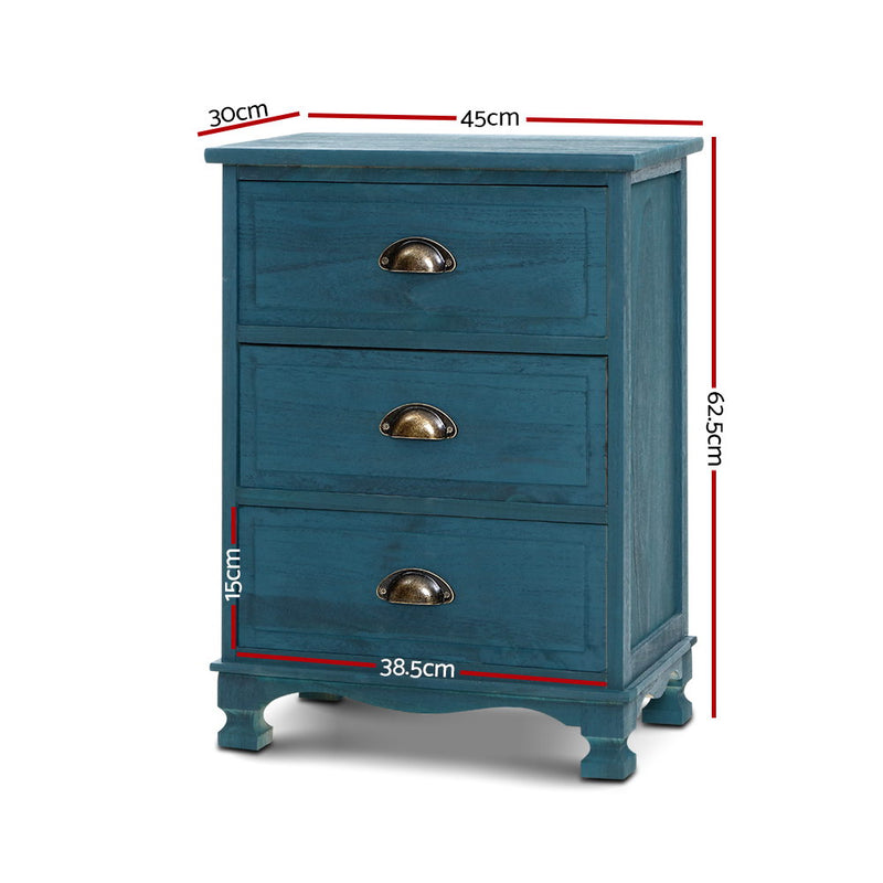 Artiss Bedside Tables Drawers Side Table Cabinet Vintage Blue Storage Nightstand - Sale Now