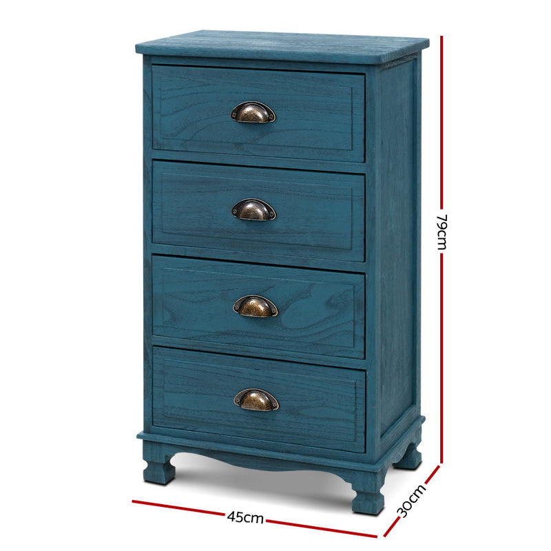 Artiss Bedside Tables Drawers Cabinet Vintage 4 Chest of Drawers Blue Nightstand - Sale Now