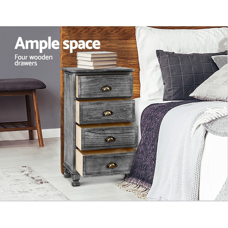 Artiss Bedside Tables Drawers Cabinet Vintage 4 Chest of Drawers Grey Nightstand - Sale Now
