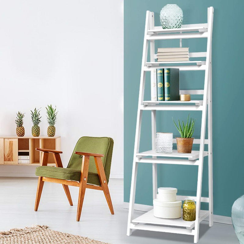 Artiss Display Shelf 5 Tier Wooden Ladder Stand Storage Book Shelves Rack White - Sale Now