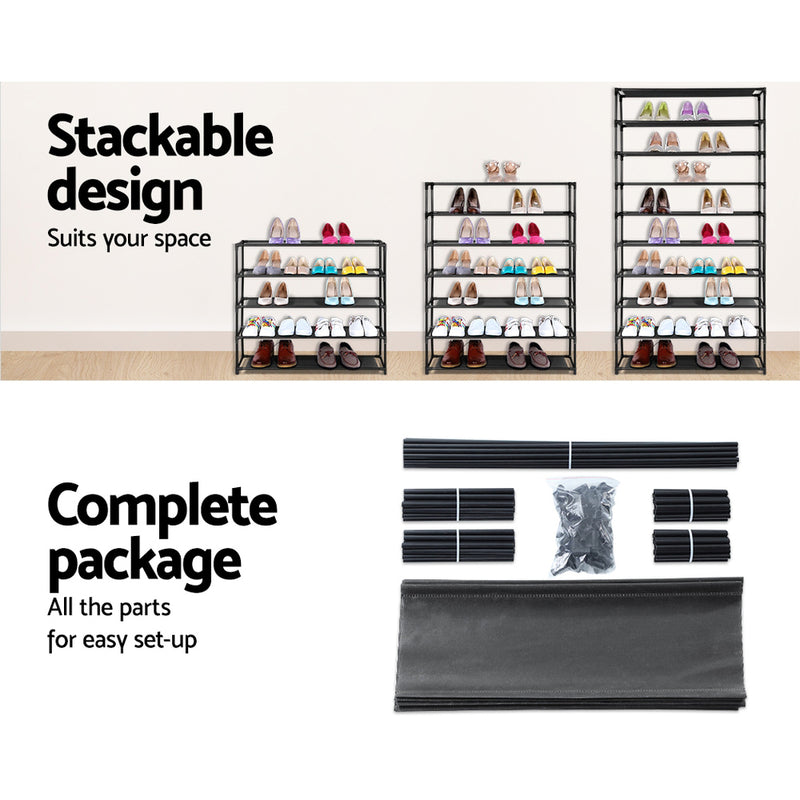 50 Pairs 10 Tier Shoe Rack Metal Shelf Holder Stackable Portable Black - Sale Now