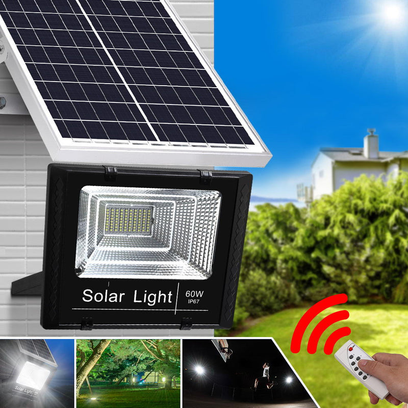 LED Solar Lights Street Flood Light Remote Outdoor Garden Security Lamp 60W - Sale Now
