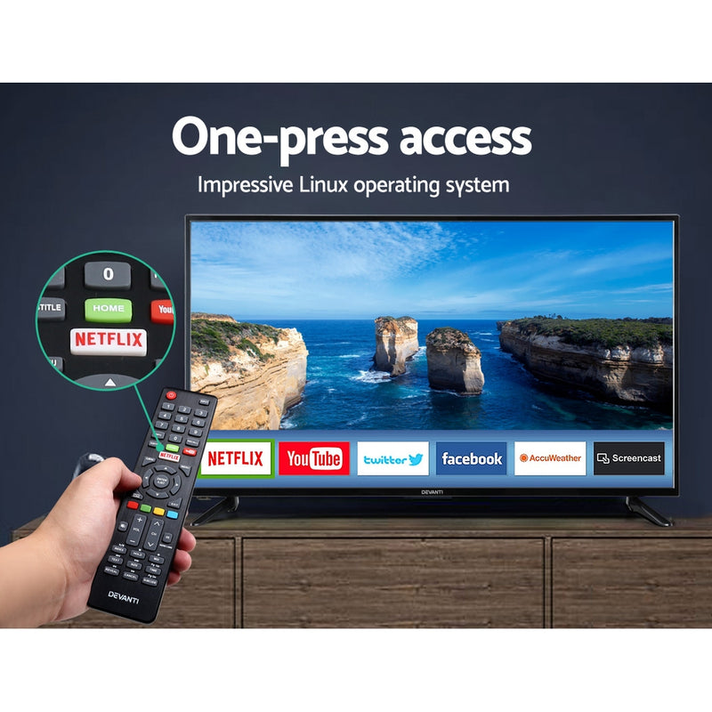 Devanti Smart TV 40 Inch LED TV 40"2K Full HD LCD Slim Screen Netflix Dolby - Sale Now