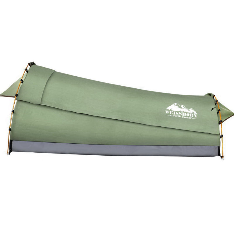 Weisshorn Double Swag Camping Swags Canvas Tent Deluxe Celadon With Mattress - Sale Now