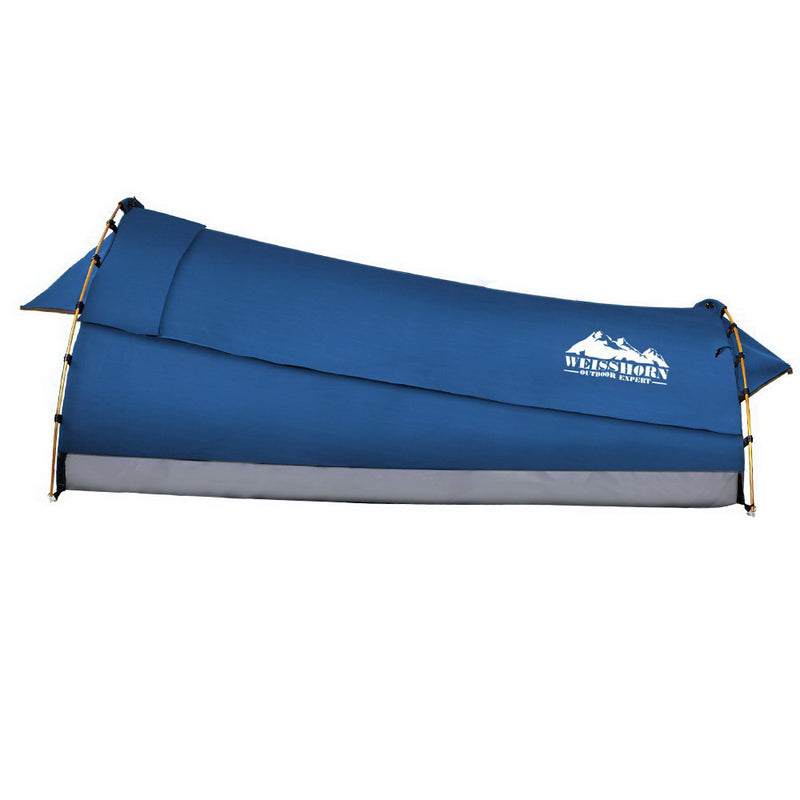 Weisshorn Double Swag Camping Swags Canvas Tent Deluxe Dark Blue Large Bag - Sale Now