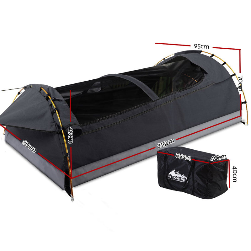 Weisshorn Camping Swags King Single Swag Canvas Tent Deluxe Dark Grey Large - Sale Now