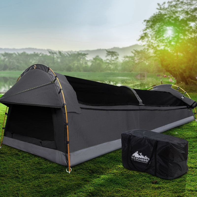 Weisshorn Camping Swags King Single Swag Canvas Tent Deluxe Dark Grey Large - Sale Now