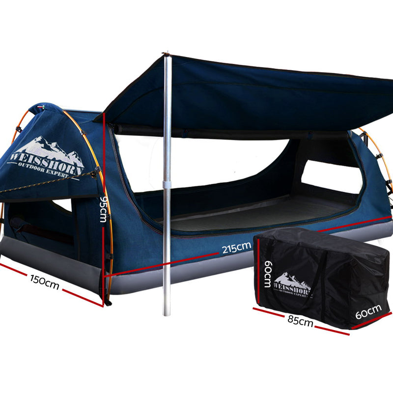 Weisshorn Double Swag Camping Swags Canvas Free Standing Dome Tent Dark Blue with 7CM Mattress - Sale Now
