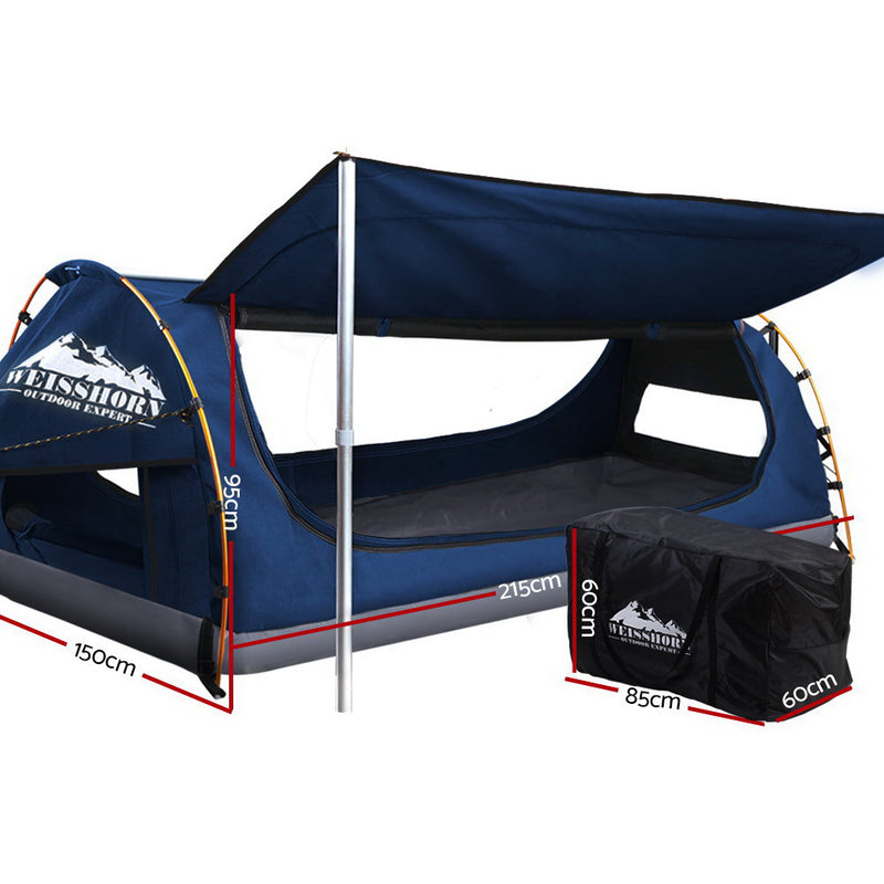 Weisshorn Double Swag Camping Swags Canvas Free Standing Dome Tent Dark Blue - Sale Now