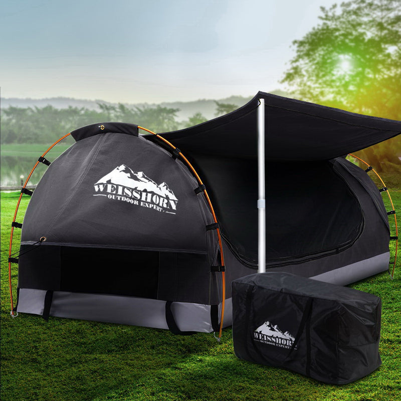 Weisshorn Double Swag Camping Swags Canvas Free Standing Dome Tent Dark Grey - Sale Now