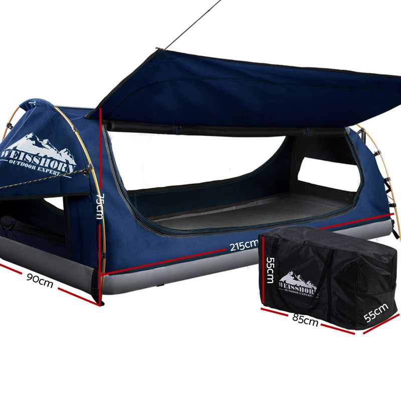 Weisshorn Swag King Single Camping Swags Canvas Free Standing Dome Tent Dark Blue with 7CM Mattress - Sale Now
