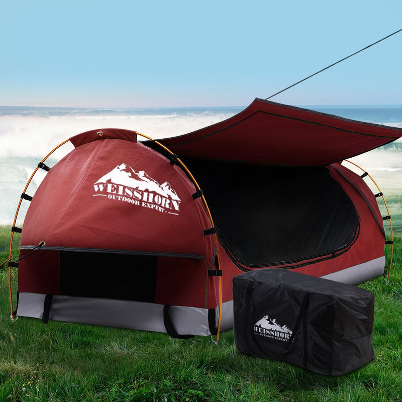 Weisshorn Swag King Single Camping Swags Canvas Free Standing Dome Tent Red with 7CM Mattress - Sale Now