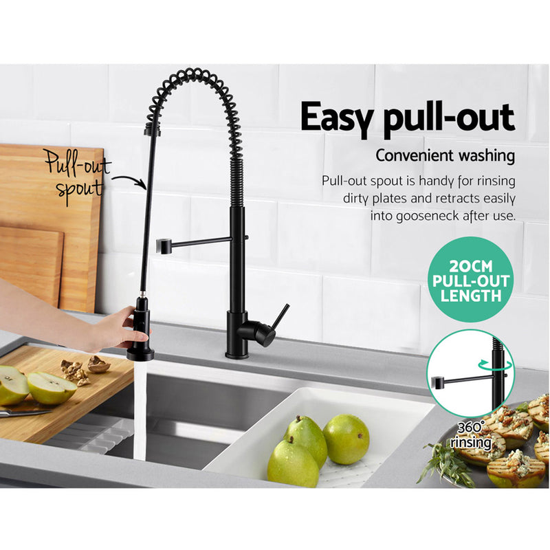 Cefito Pull Out Kitchen Tap Mixer Basin Taps Faucet Vanity Sink Swivel Brass WEL In Black - Sale Now