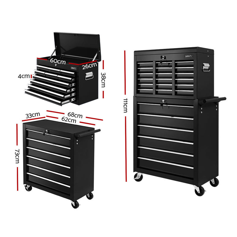 Giantz Tool Box Chest Trolley 16 Drawers Cabinet Cart Garage Toolbox Black - Sale Now