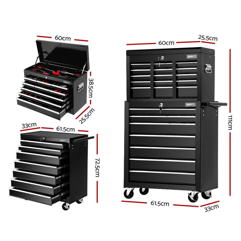 Giantz Tool Chest and Trolley Box Cabinet 16 Drawers Cart Garage Storage Black - Sale Now