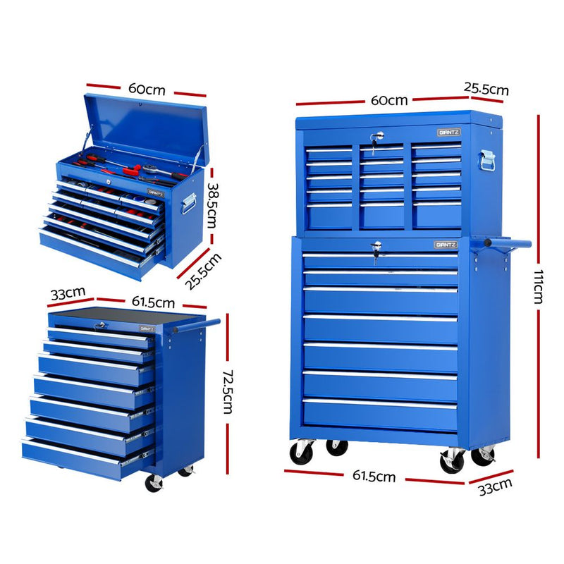 Giantz Tool Chest and Trolley Box Cabinet 16 Drawers Cart Garage Storage Blue - Sale Now
