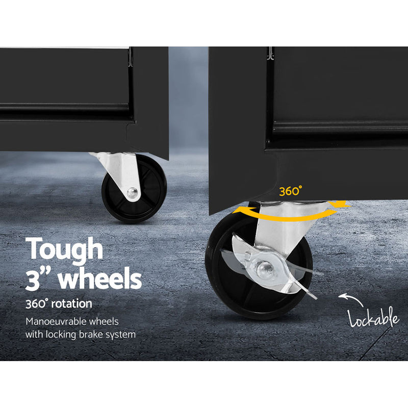 Giantz 17 Drawers Tool Box Trolley Chest Cabinet Cart Garage Mechanic Toolbox Black - Sale Now